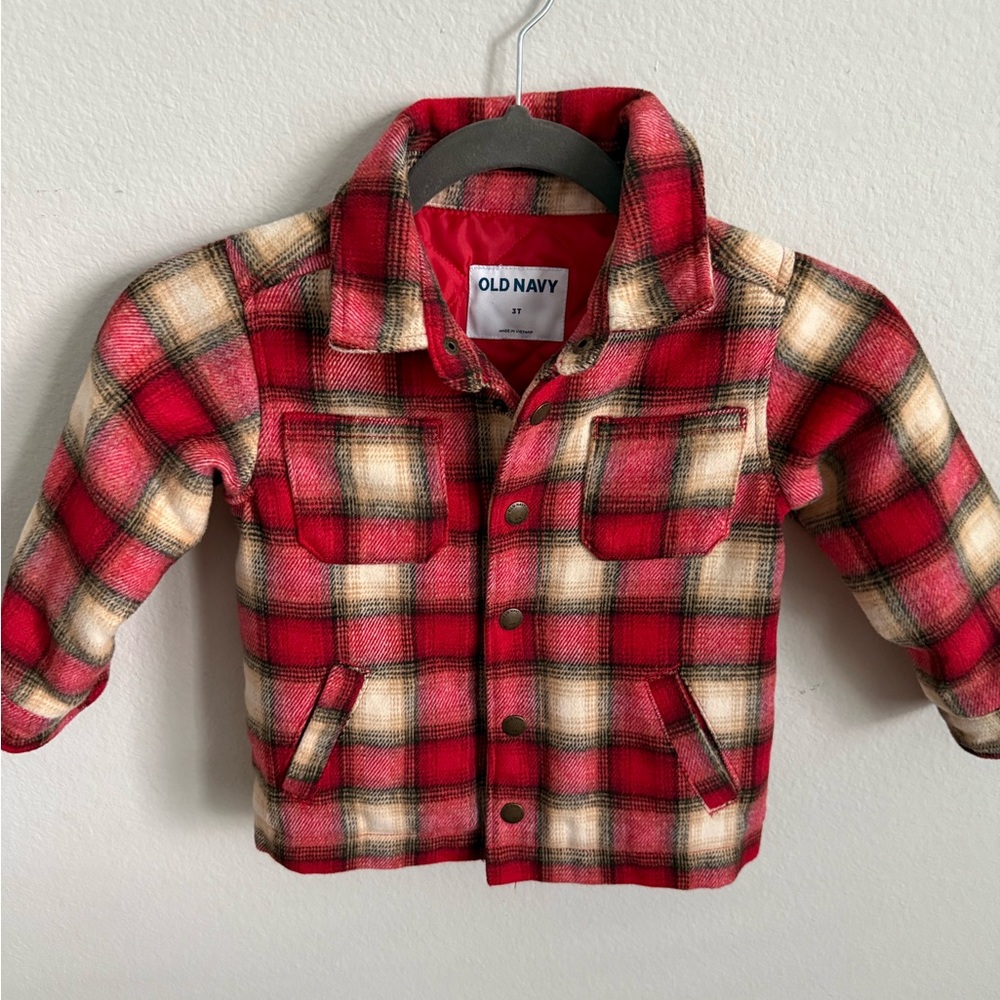 Old Navy Red and Cream Plaid Flannel Jacket